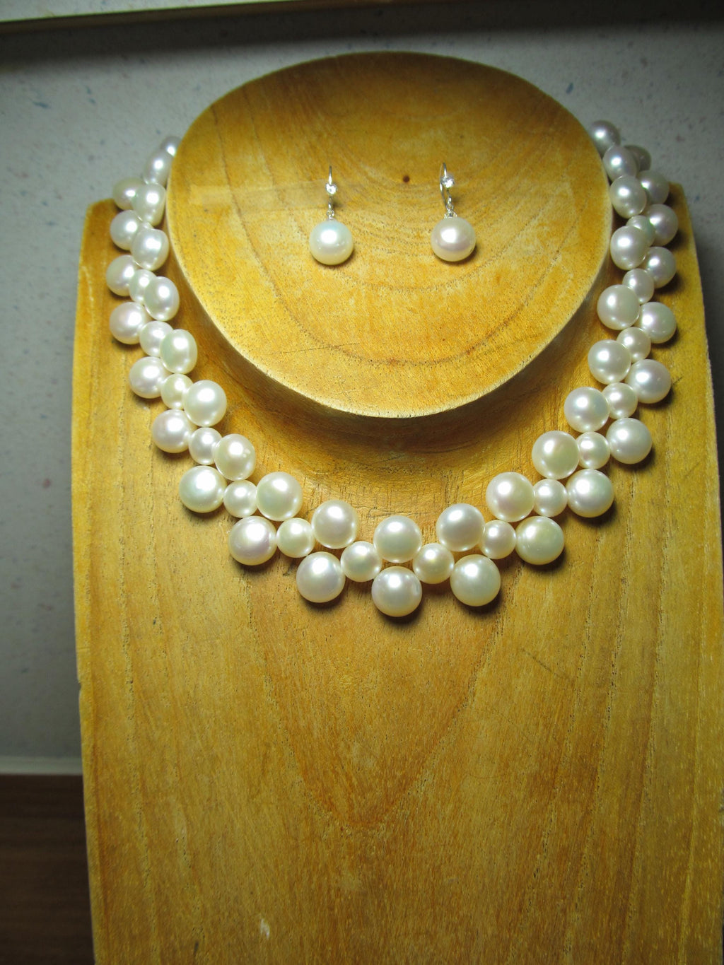 South Sea Cultured BAROQUE PEARLS Sterling Silver Choker Necklace and Earrings Set #1