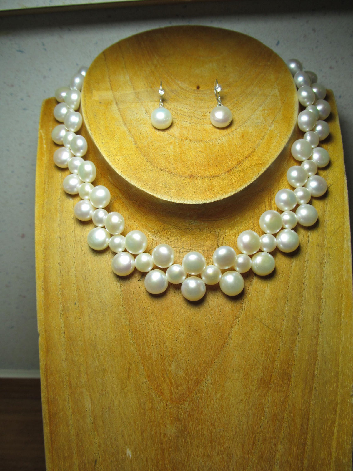 South Sea Cultured BAROQUE PEARLS Sterling Silver Choker Necklace and Earrings Set #1