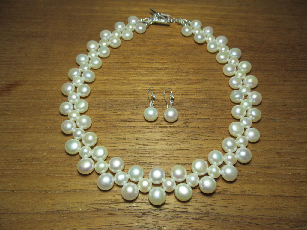 South Sea Cultured BAROQUE PEARLS Sterling Silver Choker Necklace and Earrings Set #1