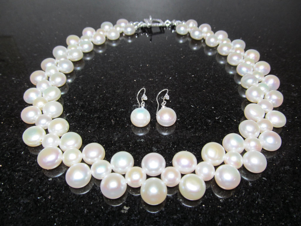 South Sea Cultured BAROQUE PEARLS Sterling Silver Choker Necklace and Earrings Set #1