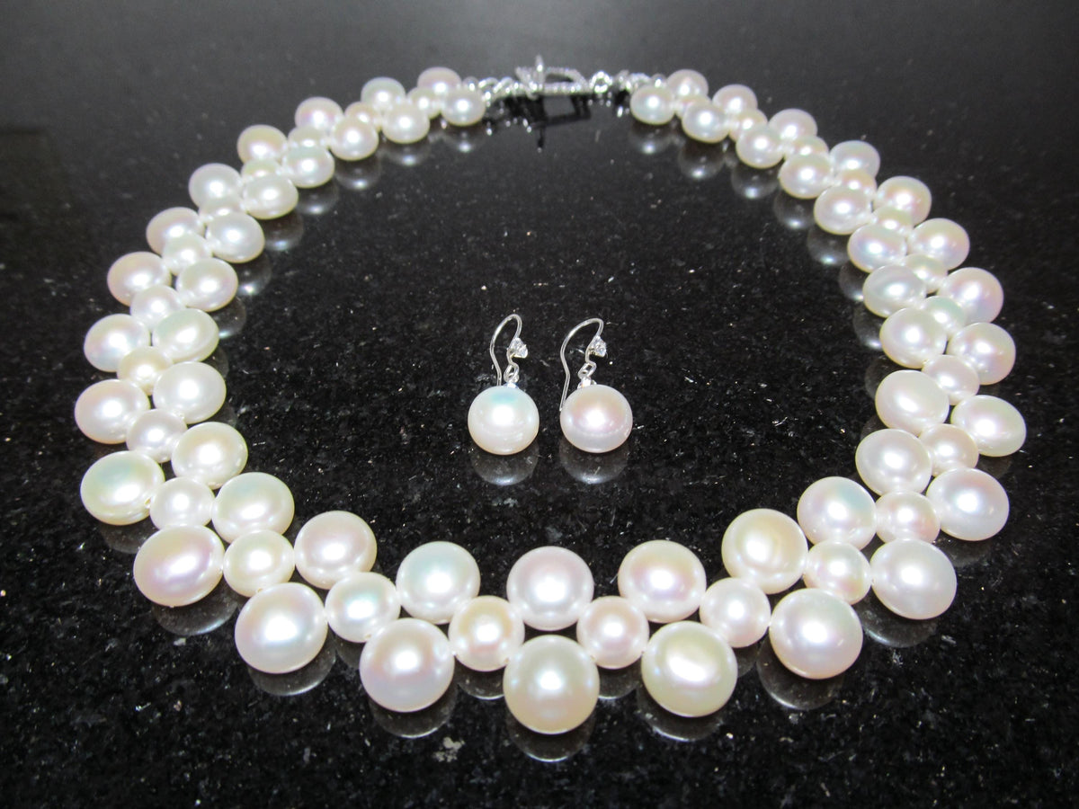 South Sea Cultured BAROQUE PEARLS Sterling Silver Choker Necklace and Earrings Set #1