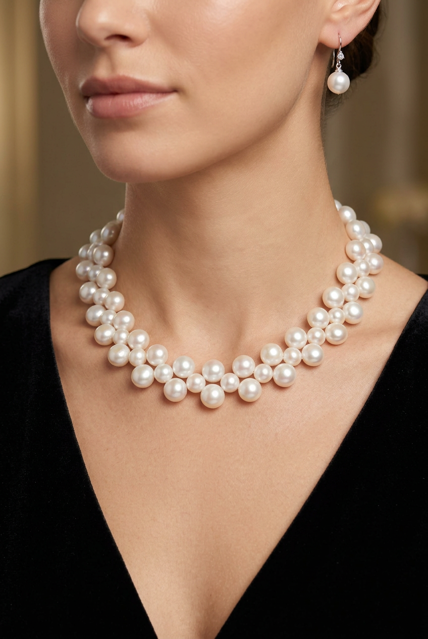 South Sea Cultured BAROQUE PEARLS Sterling Silver Choker Necklace and Earrings Set #1