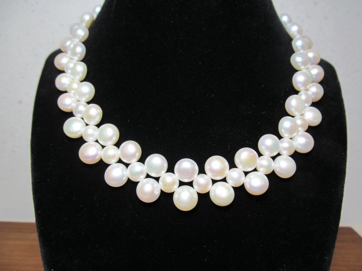 South Sea Cultured BAROQUE PEARLS Sterling Silver Choker Necklace and Earrings Set #1