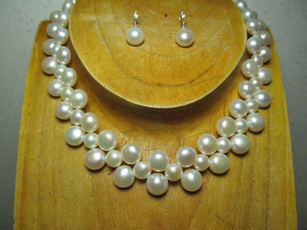 South Sea Cultured BAROQUE PEARLS Sterling Silver Choker Necklace and Earrings Set #1