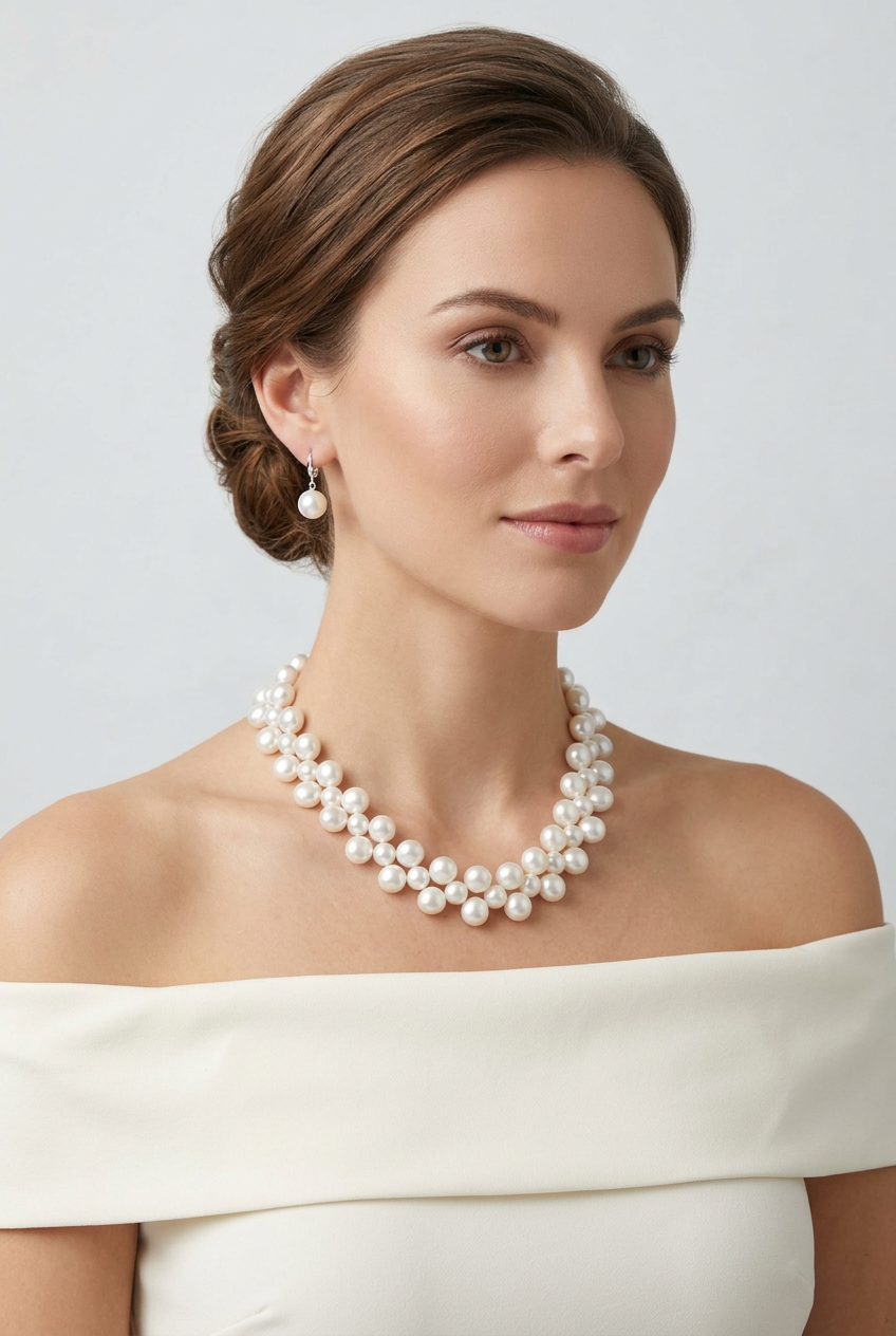 South Sea Cultured BAROQUE PEARLS Sterling Silver Choker Necklace and Earrings Set #1