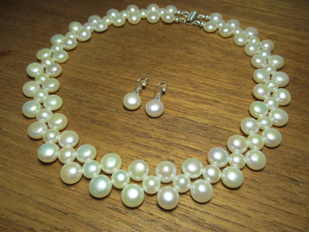 South Sea Cultured BAROQUE PEARLS Sterling Silver Choker Necklace and Earrings Set #1