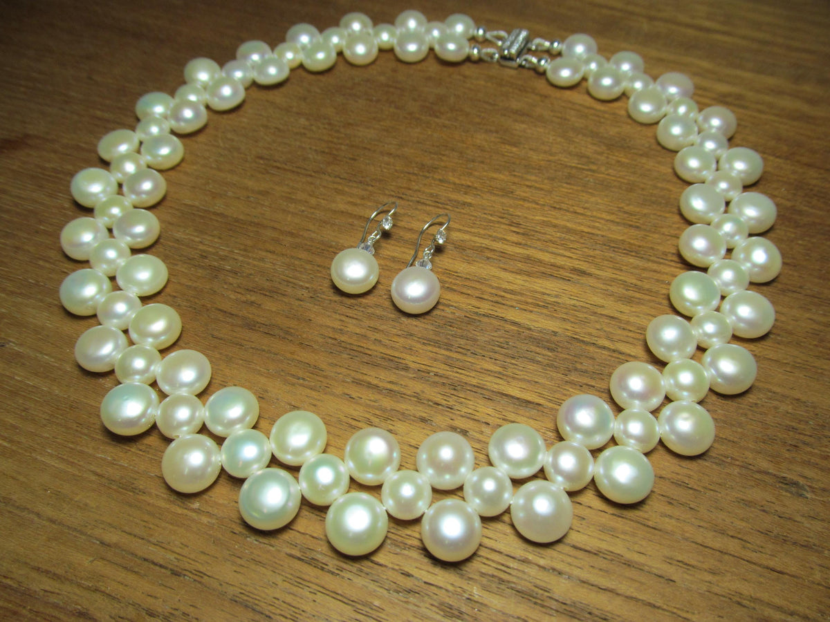 South Sea Cultured BAROQUE PEARLS Sterling Silver Choker Necklace and Earrings Set #1
