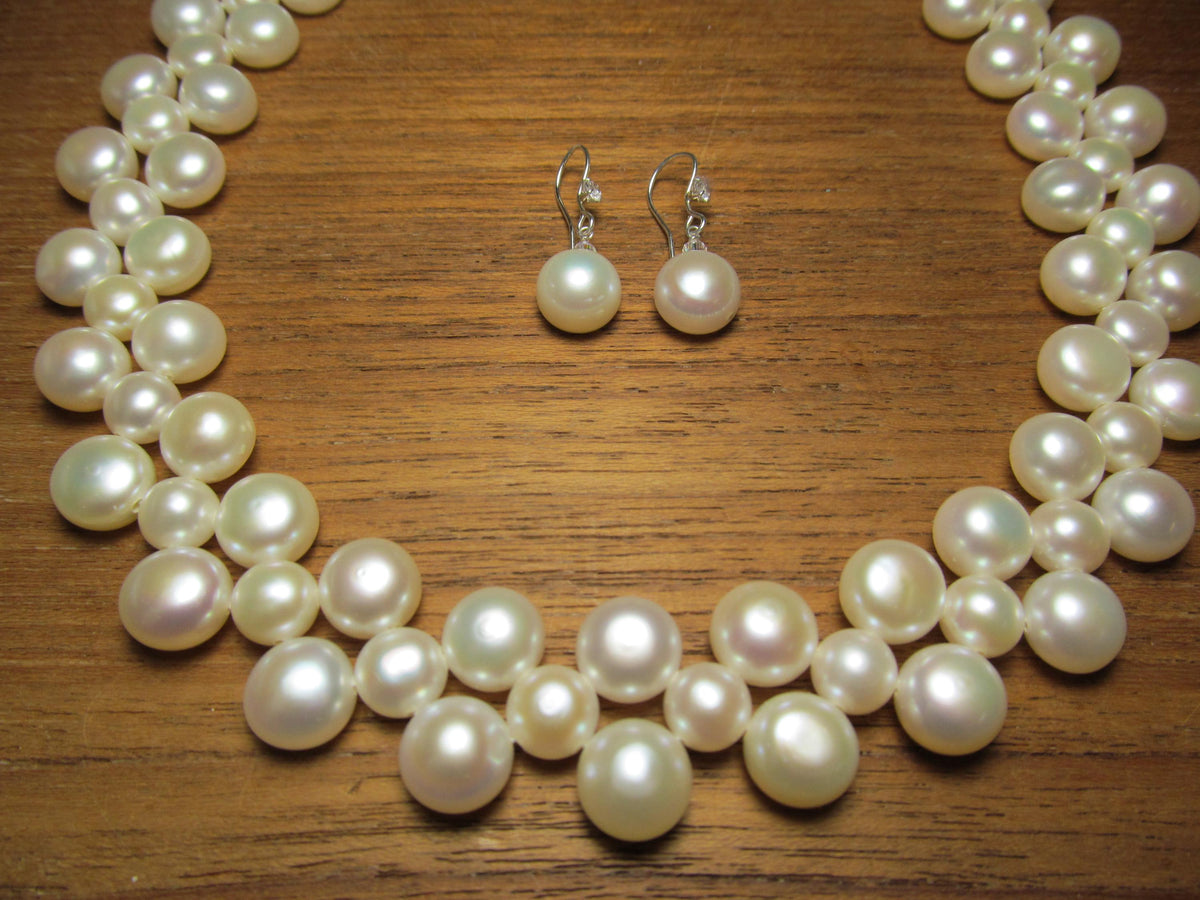 South Sea Cultured BAROQUE PEARLS Sterling Silver Choker Necklace and Earrings Set #1