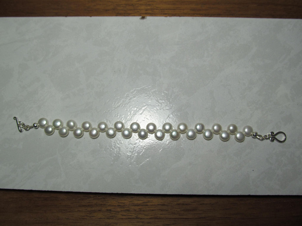 White Cultured Button PEARLS Sterling Silver Bracelet
