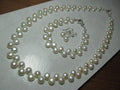 White Cultured Button PEARLS Sterling Silver Necklace, Earrings & Bracelet Set