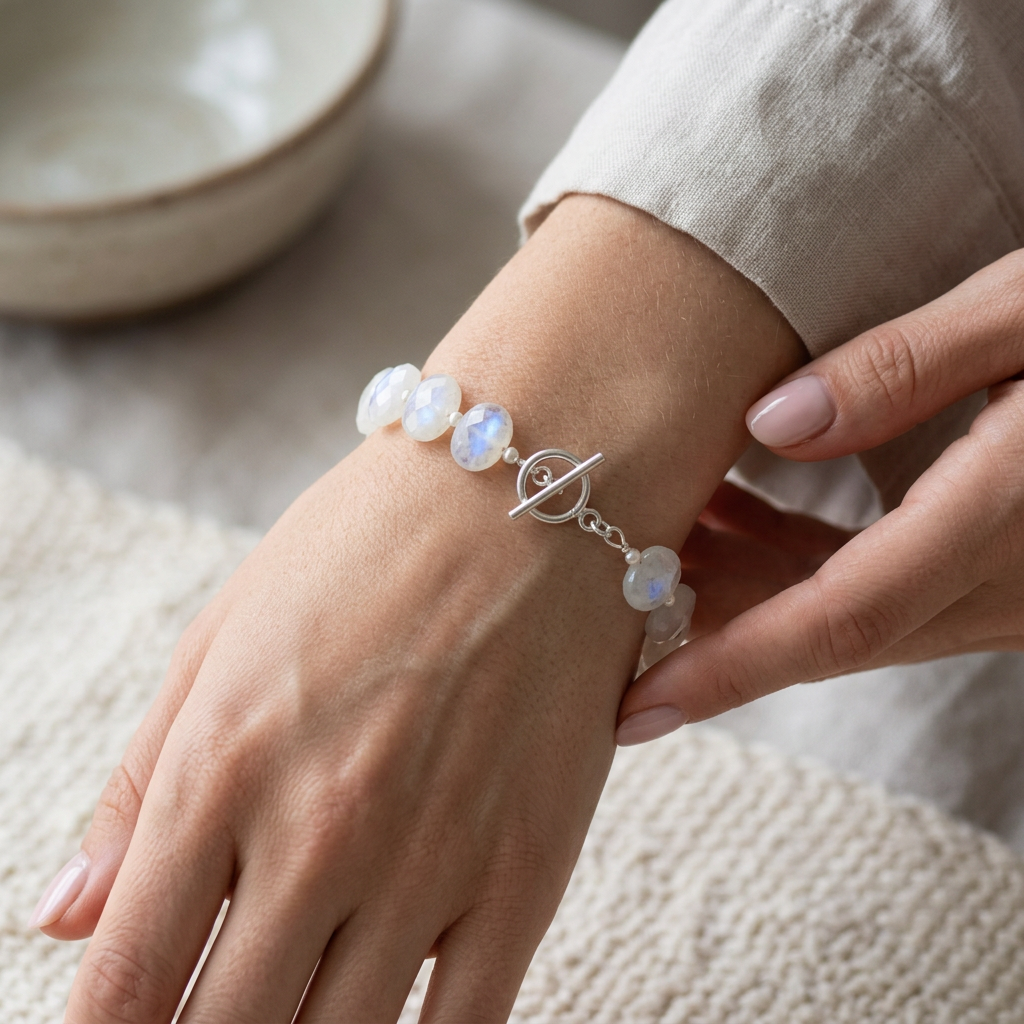 RAINBOW MOONSTONE faceted oval beads Sterling Silver Bracelet and Earrings Set