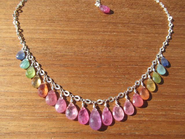 Rainbow SRI LANKA SAPPHIRE faceted briolette beads Sterling Silver Necklace