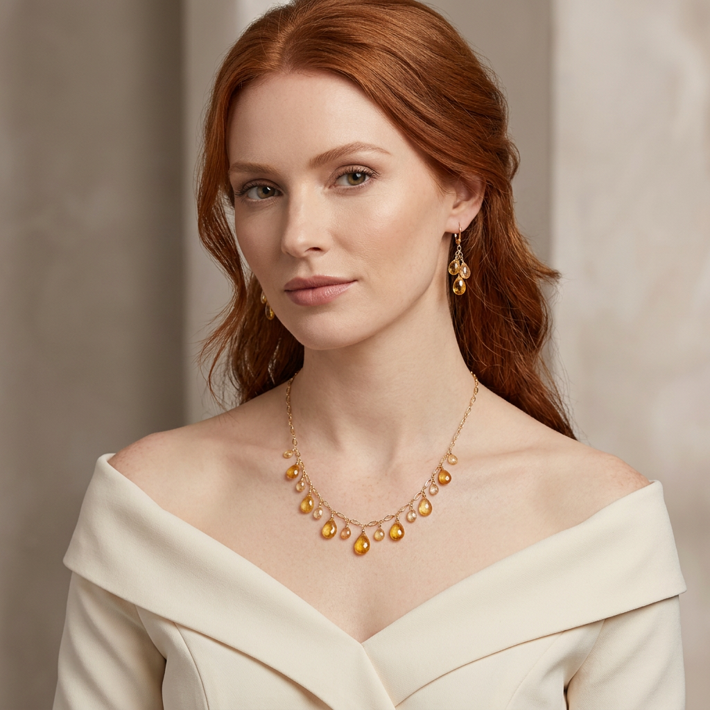 Sri Lanka PADPARADSCHA SAPPHIRE faceted briolette beads 14k Gold filled necklace & earrings set