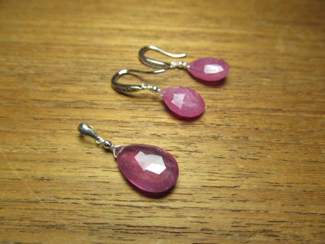 Pink SRI LANKA SAPPHIRE faceted briolette Sterling Silver drop Pendant & earrings Set
