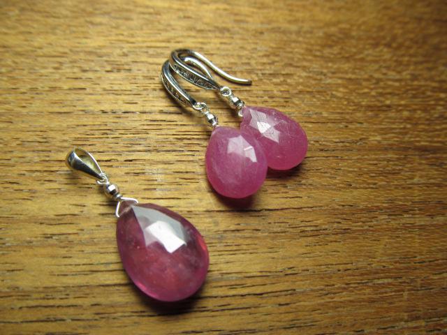 Pink SRI LANKA SAPPHIRE faceted briolette Sterling Silver drop Pendant & earrings Set