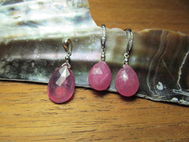 Pink SRI LANKA SAPPHIRE faceted briolette Sterling Silver drop Pendant & earrings Set