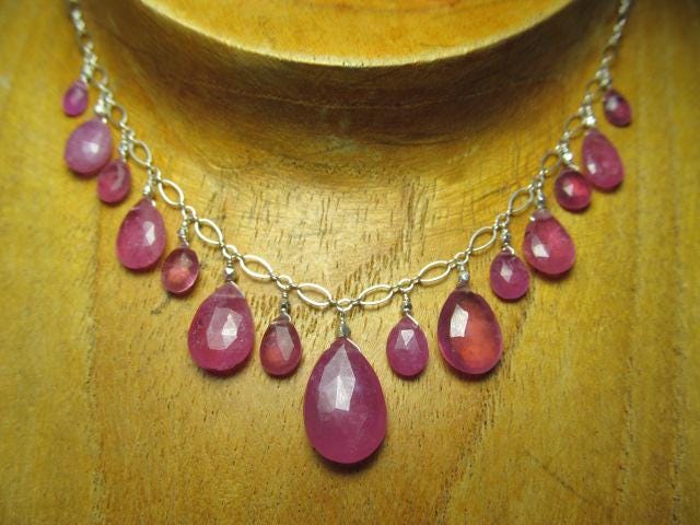 Pink SRI LANKA SAPPHIRE faceted briolette beads Sterling Silver necklace & earrings set
