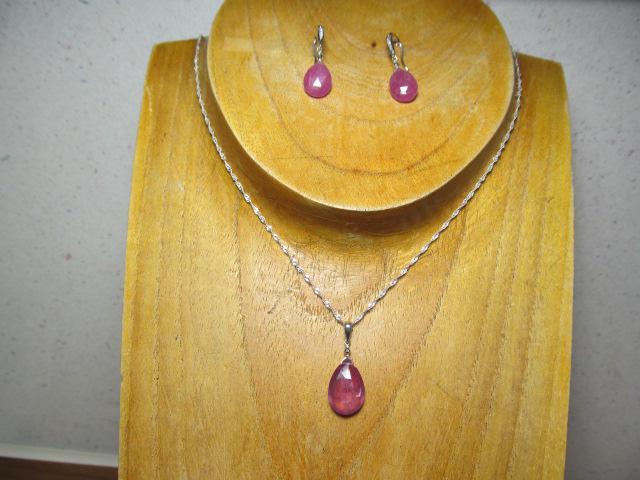 Pink SRI LANKA SAPPHIRE faceted briolette Sterling Silver drop Pendant & earrings Set