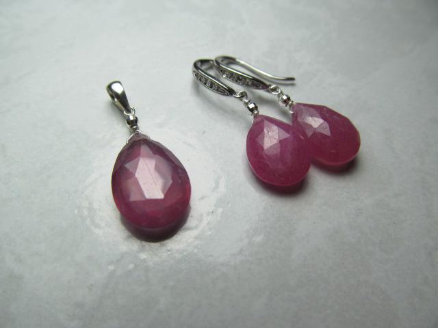 Pink SRI LANKA SAPPHIRE faceted briolette Sterling Silver drop Pendant & earrings Set