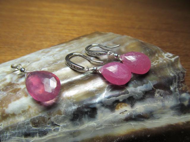 Pink SRI LANKA SAPPHIRE faceted briolette Sterling Silver drop Pendant & earrings Set