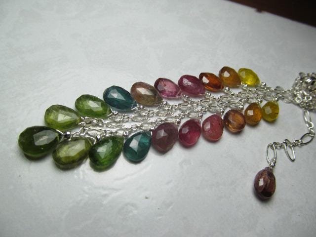 WATERMELON TOURMALINE faceted briolette beads Sterling Silver Necklace