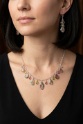 WATERMELON TOURMALINE SLICES w/ faceted briolette beads Sterling Silver Necklace Set
