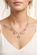 WATERMELON TOURMALINE SLICES w/ faceted briolette beads 14k Gold Filled Necklace Set