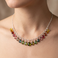 WATERMELON TOURMALINE faceted briolette beads Sterling Silver Necklace