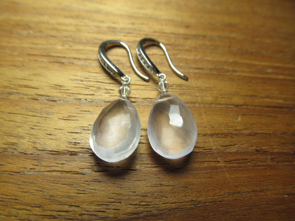 ROSE QUARTZ faceted briolette beads Sterling Silver Drop Earrings