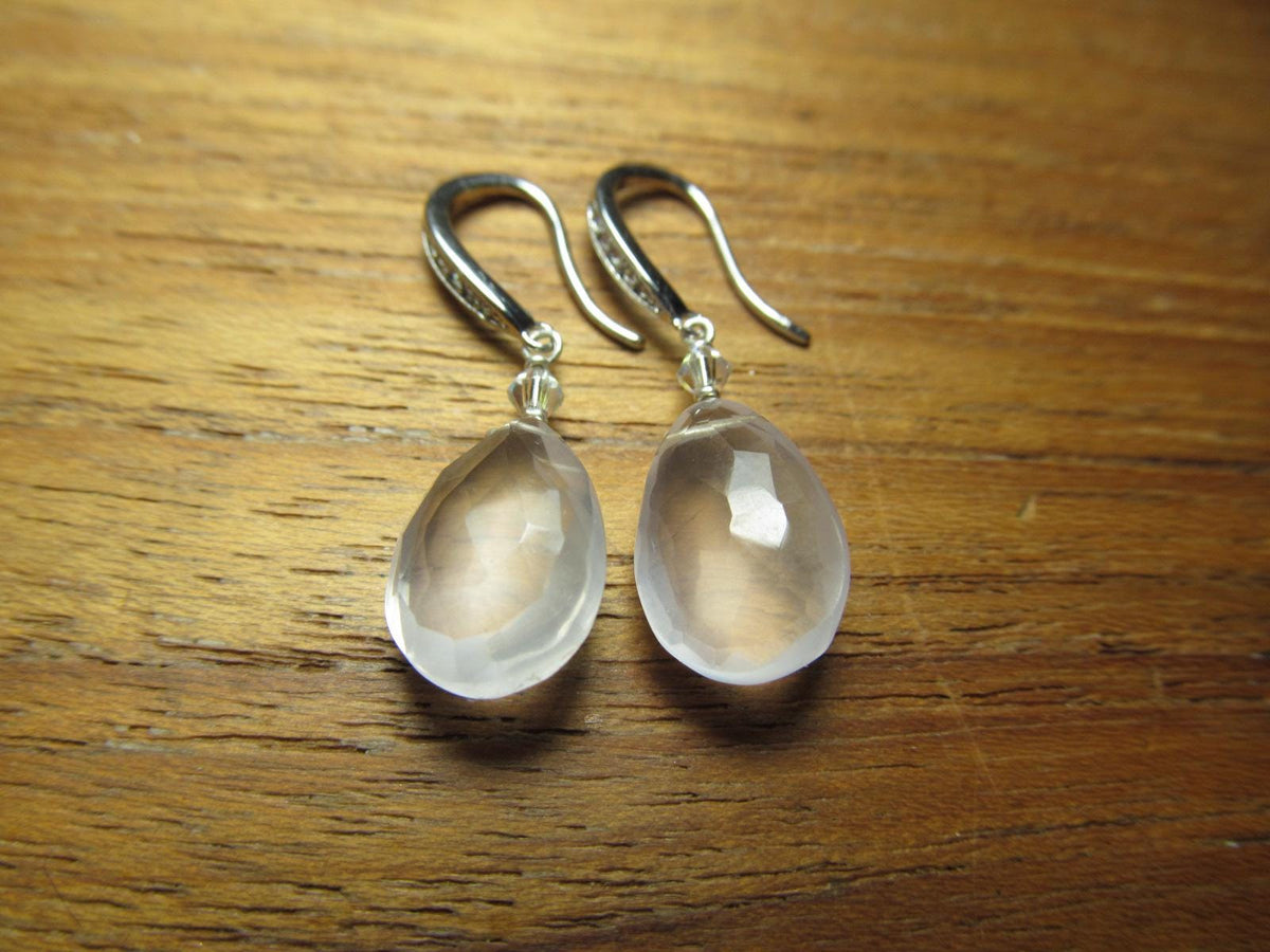 ROSE QUARTZ faceted briolette beads Sterling Silver Drop Earrings