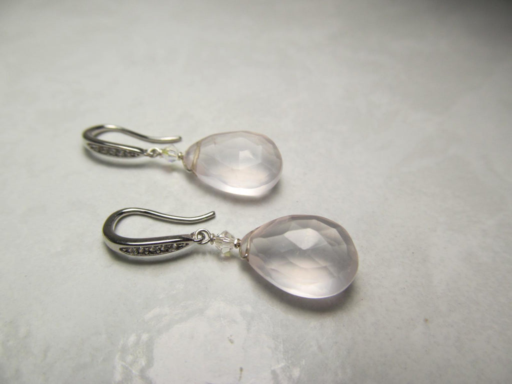 ROSE QUARTZ faceted briolette beads Sterling Silver Drop Earrings
