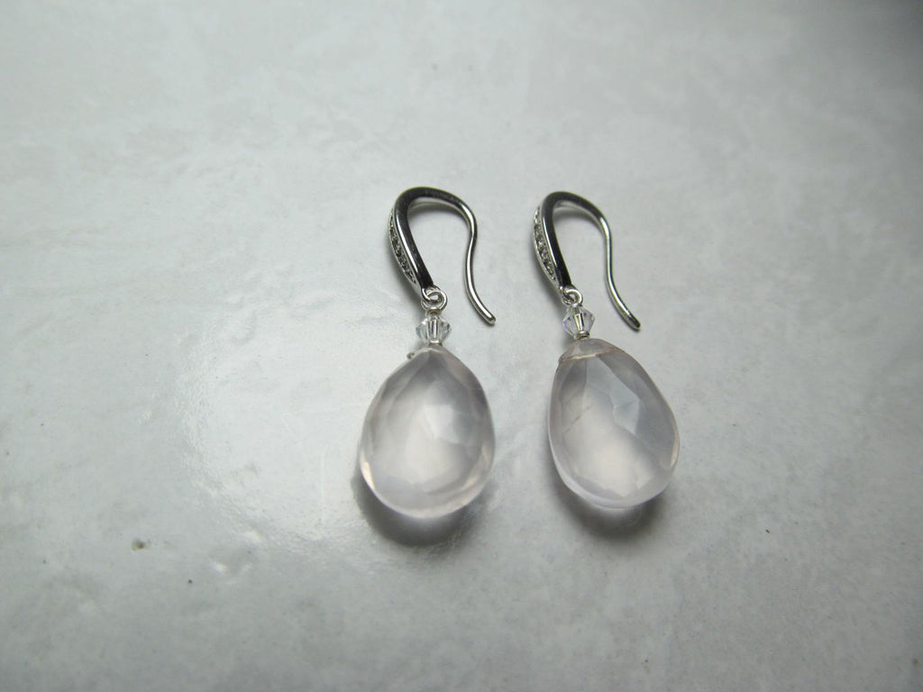 ROSE QUARTZ faceted briolette beads Sterling Silver Drop Earrings