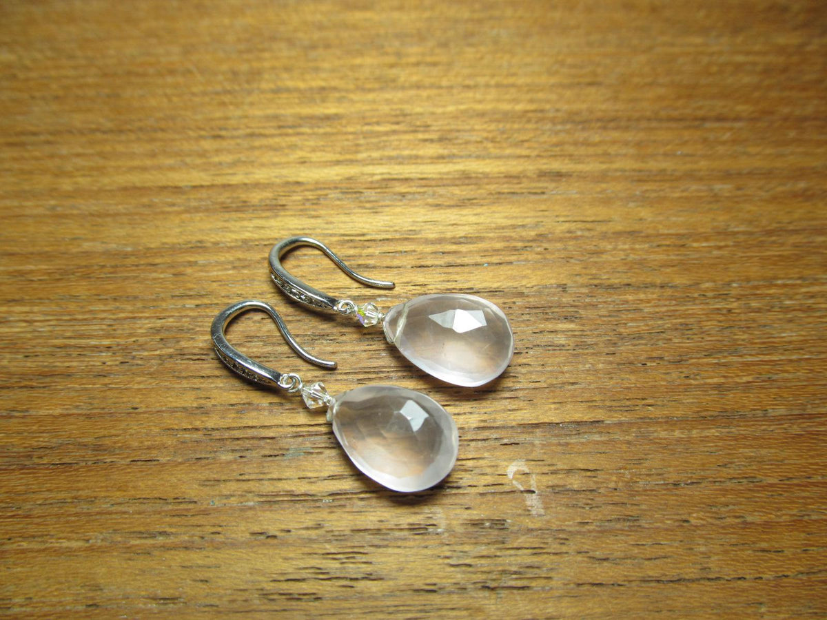 ROSE QUARTZ faceted briolette beads Sterling Silver Drop Earrings
