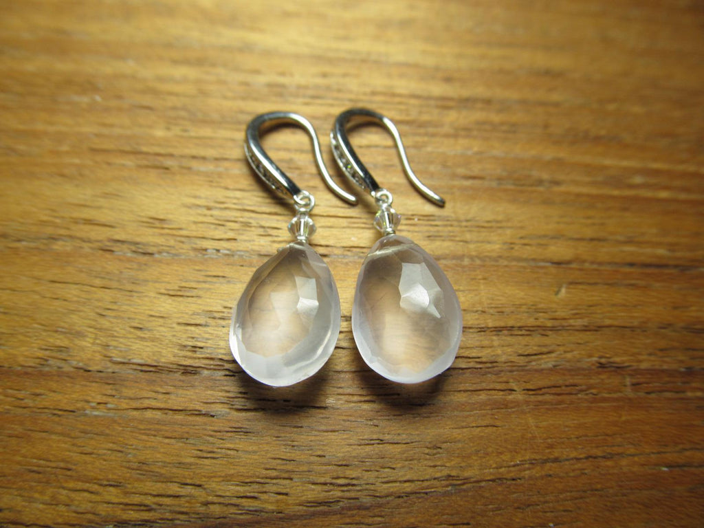 ROSE QUARTZ faceted briolette beads Sterling Silver Drop Earrings