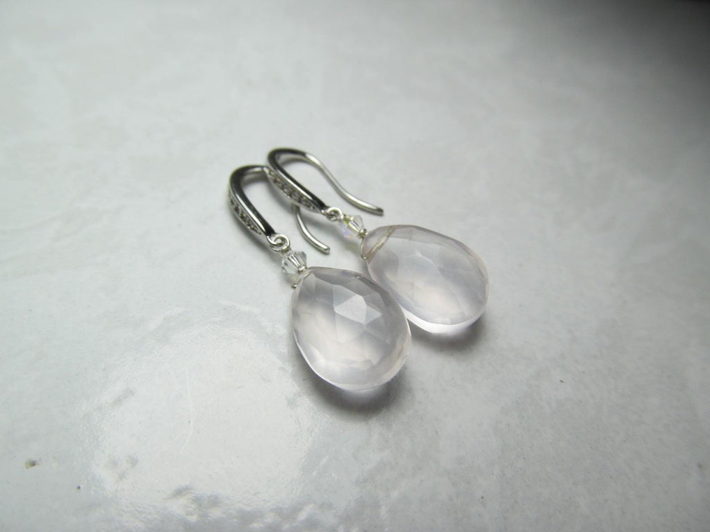ROSE QUARTZ faceted briolette beads Sterling Silver Drop Earrings