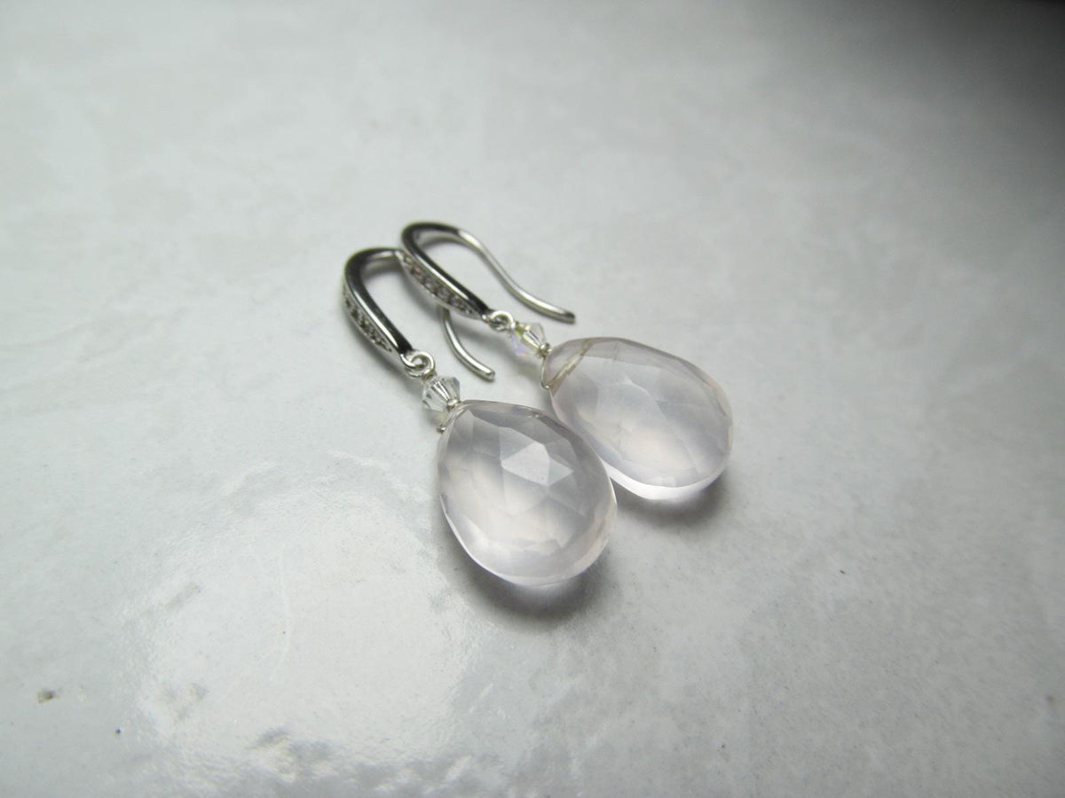 ROSE QUARTZ faceted briolette beads Sterling Silver Drop Earrings