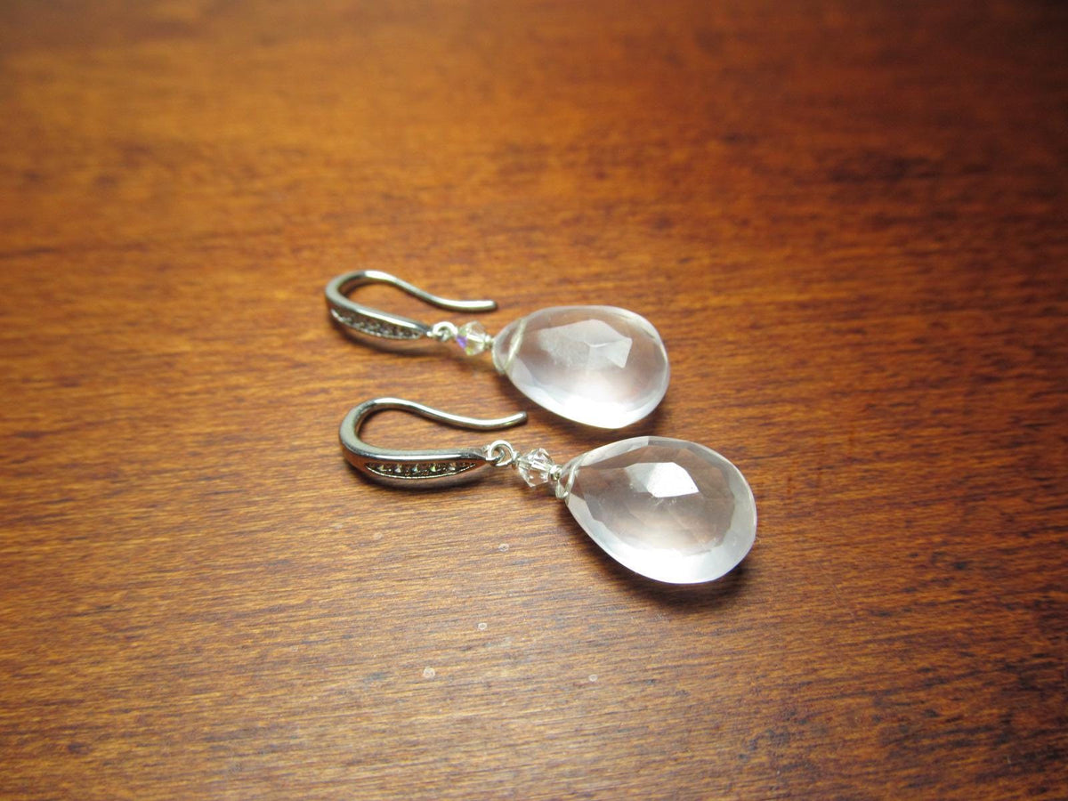 ROSE QUARTZ faceted briolette beads Sterling Silver Drop Earrings