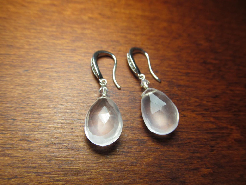 ROSE QUARTZ faceted briolette beads Sterling Silver Drop Earrings