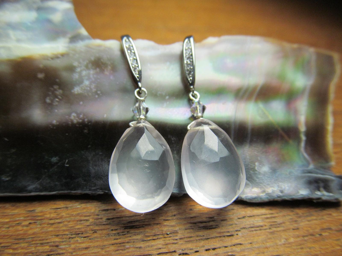 ROSE QUARTZ faceted briolette beads Sterling Silver Drop Earrings