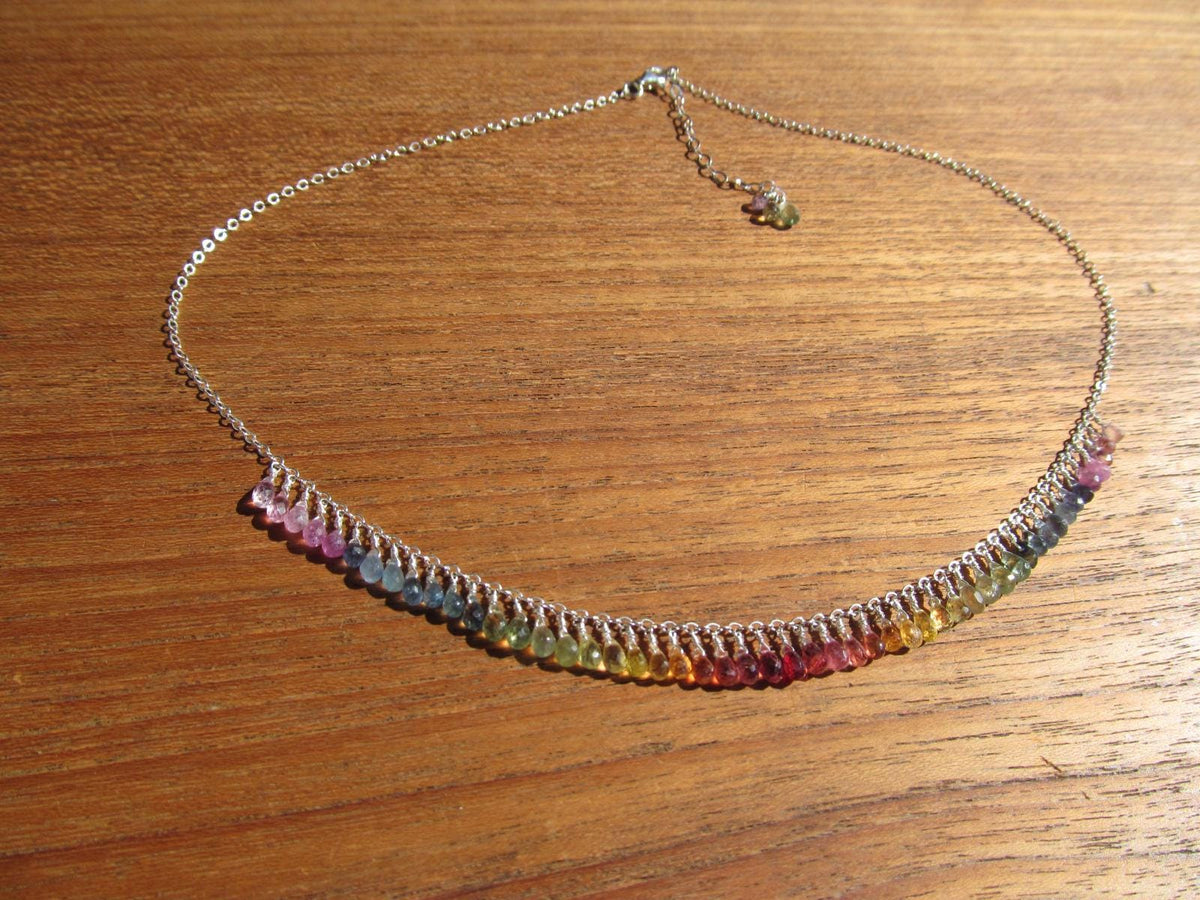 Madagascar RAINBOW SAPPHIRE faceted briolette beads Sterling Silver Necklace