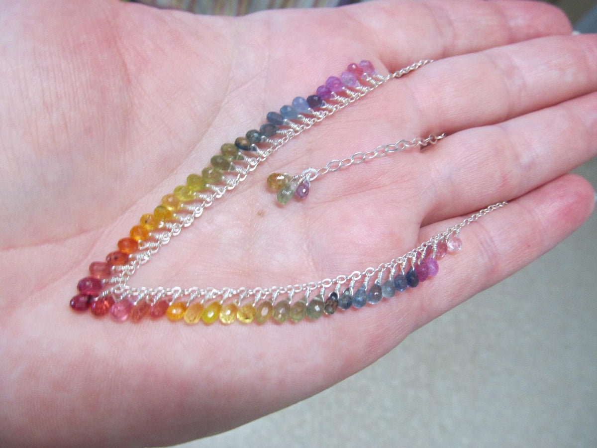 Madagascar RAINBOW SAPPHIRE faceted briolette beads Sterling Silver Necklace