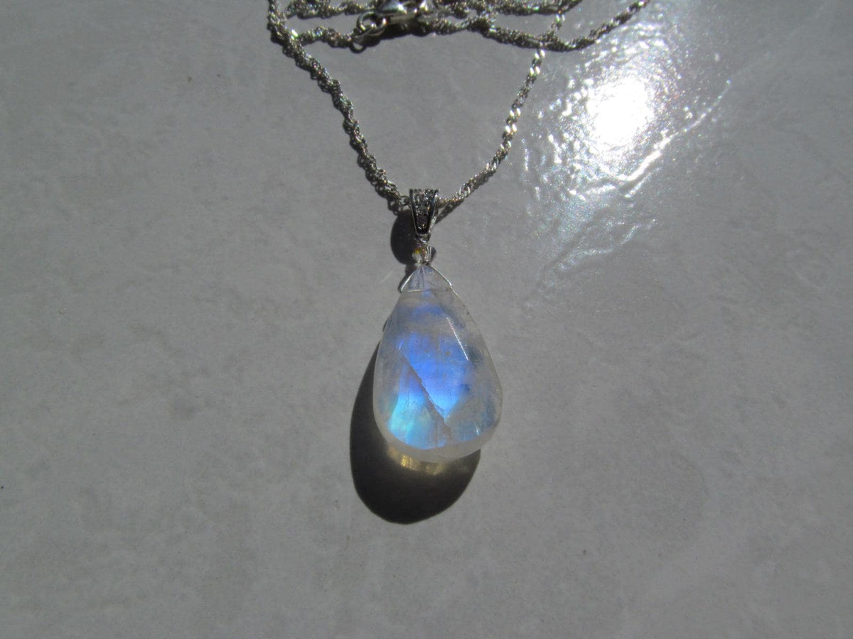 RAINBOW MOONSTONE faceted briolette pear bead sterling silver drop Pendant