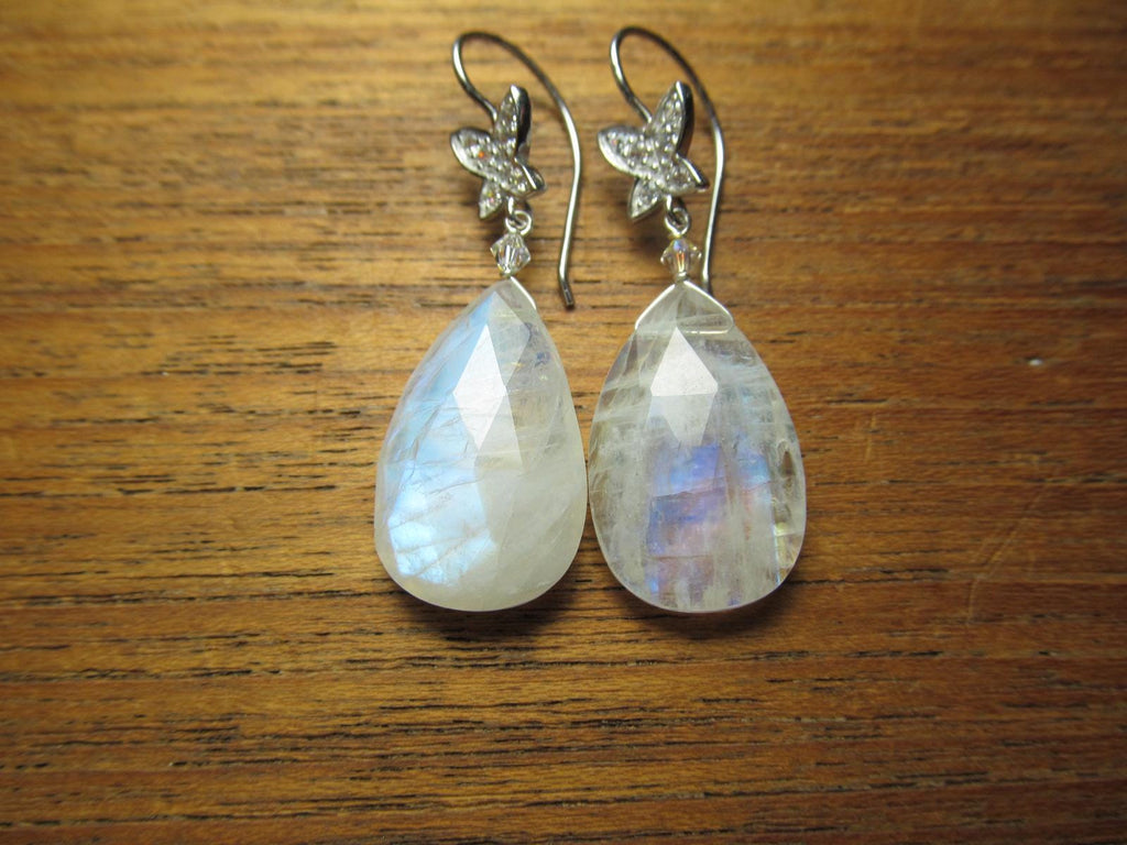 RAINBOW MOONSTONE faceted Teardrop beads Sterling Silver Drop Earrings