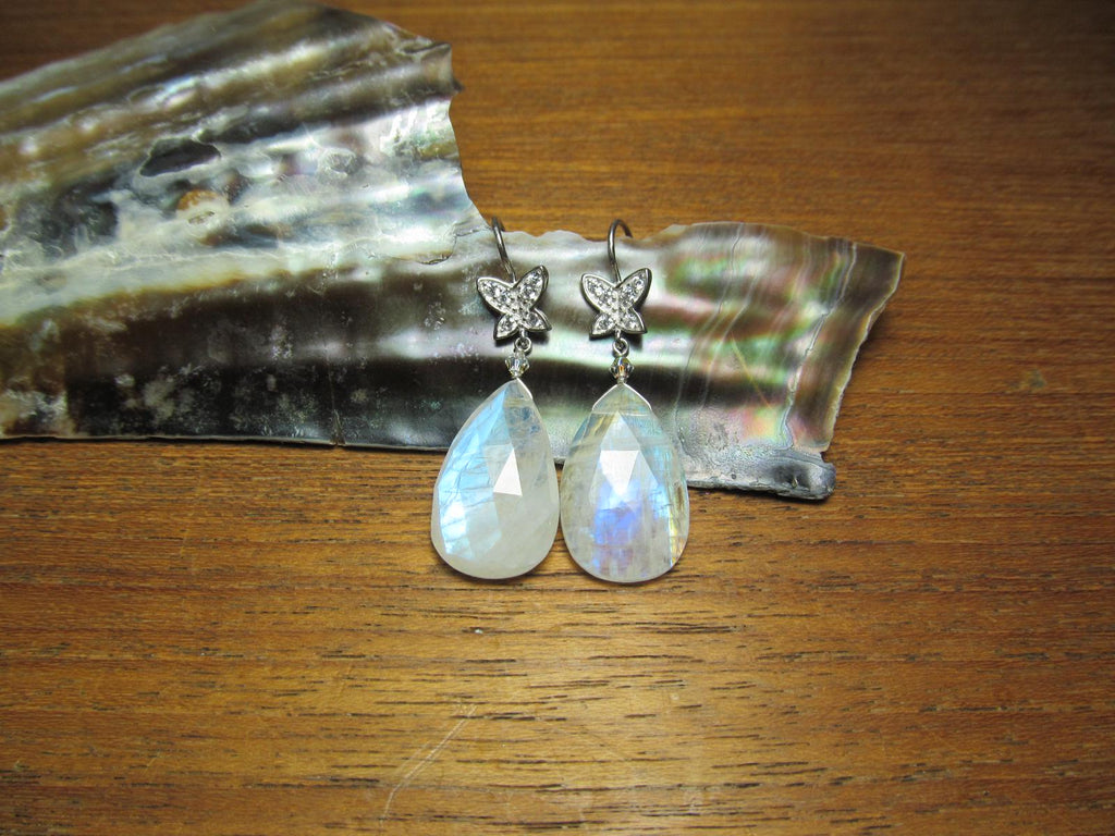 RAINBOW MOONSTONE faceted Teardrop beads Sterling Silver Drop Earrings
