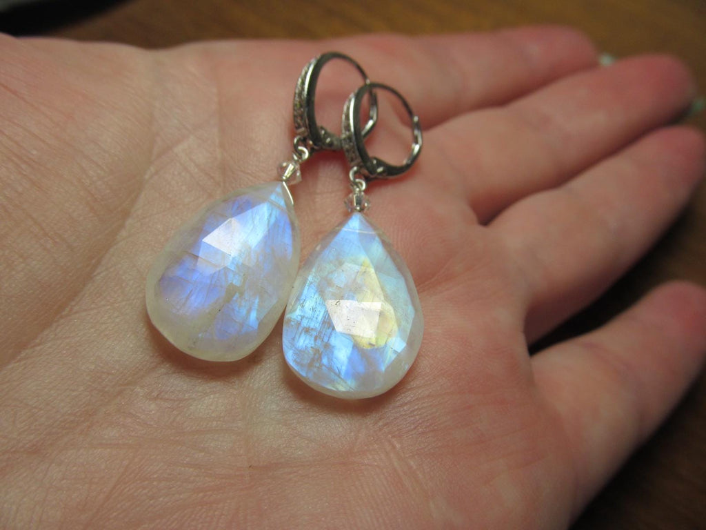 RAINBOW MOONSTONE faceted Teardrop beads Sterling Silver Drop Earrings