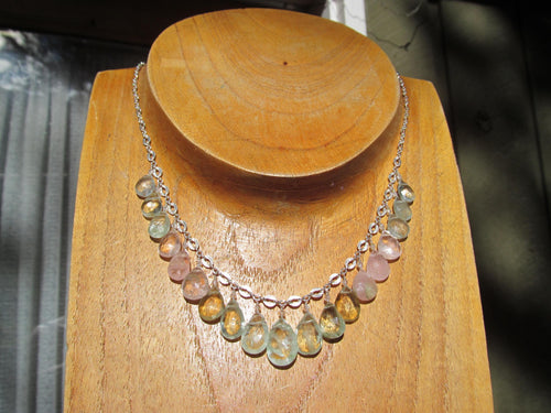 RAINBOW AQUAMARINE faceted briolette beads Sterling Silver necklace