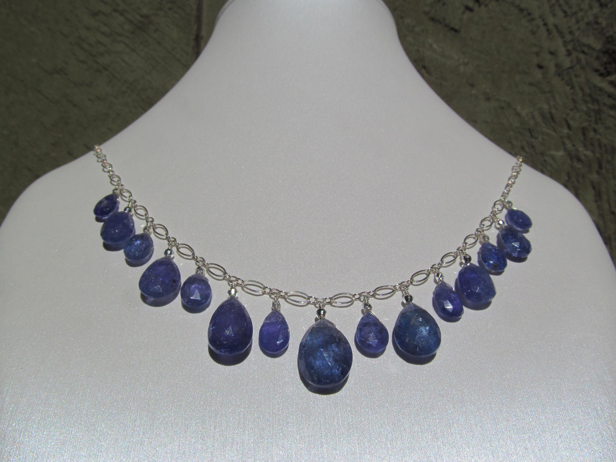 Natural TANZANITE faceted briolette beads Sterling Silver necklace & earrings set