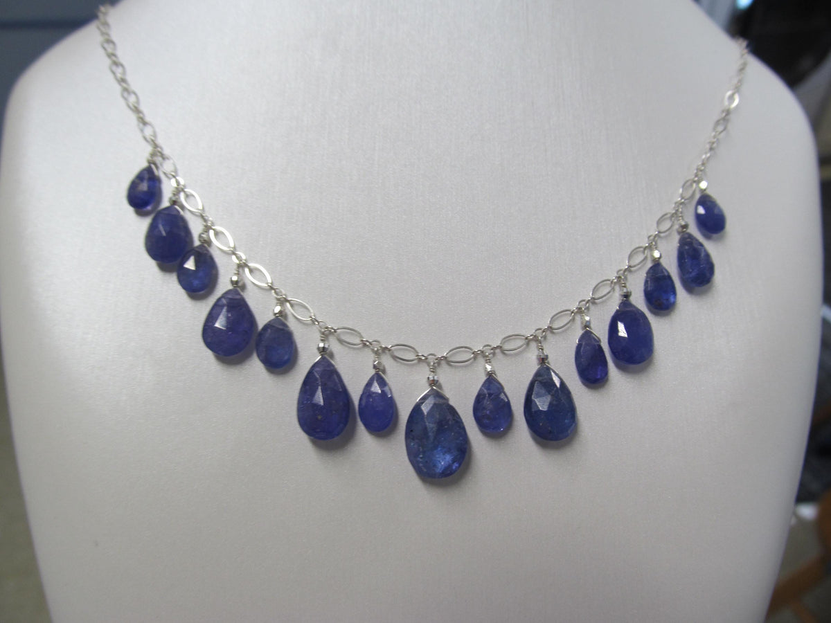 Natural TANZANITE faceted briolette beads Sterling Silver necklace & earrings set